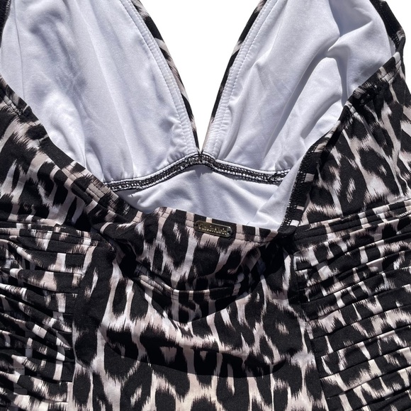 CALVIN Klein Brown and White Cheetah Print Rouched Tie Up One Piece Swim Suit - Picture 8 of 11